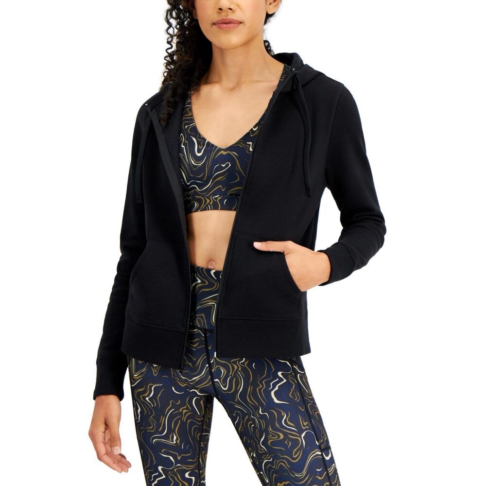 ID Ideology Women S Zip Front Fleece‎ Hoodie Black Size S